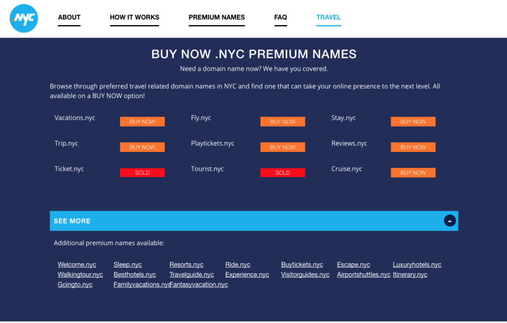premium NYC travel domains without the auction